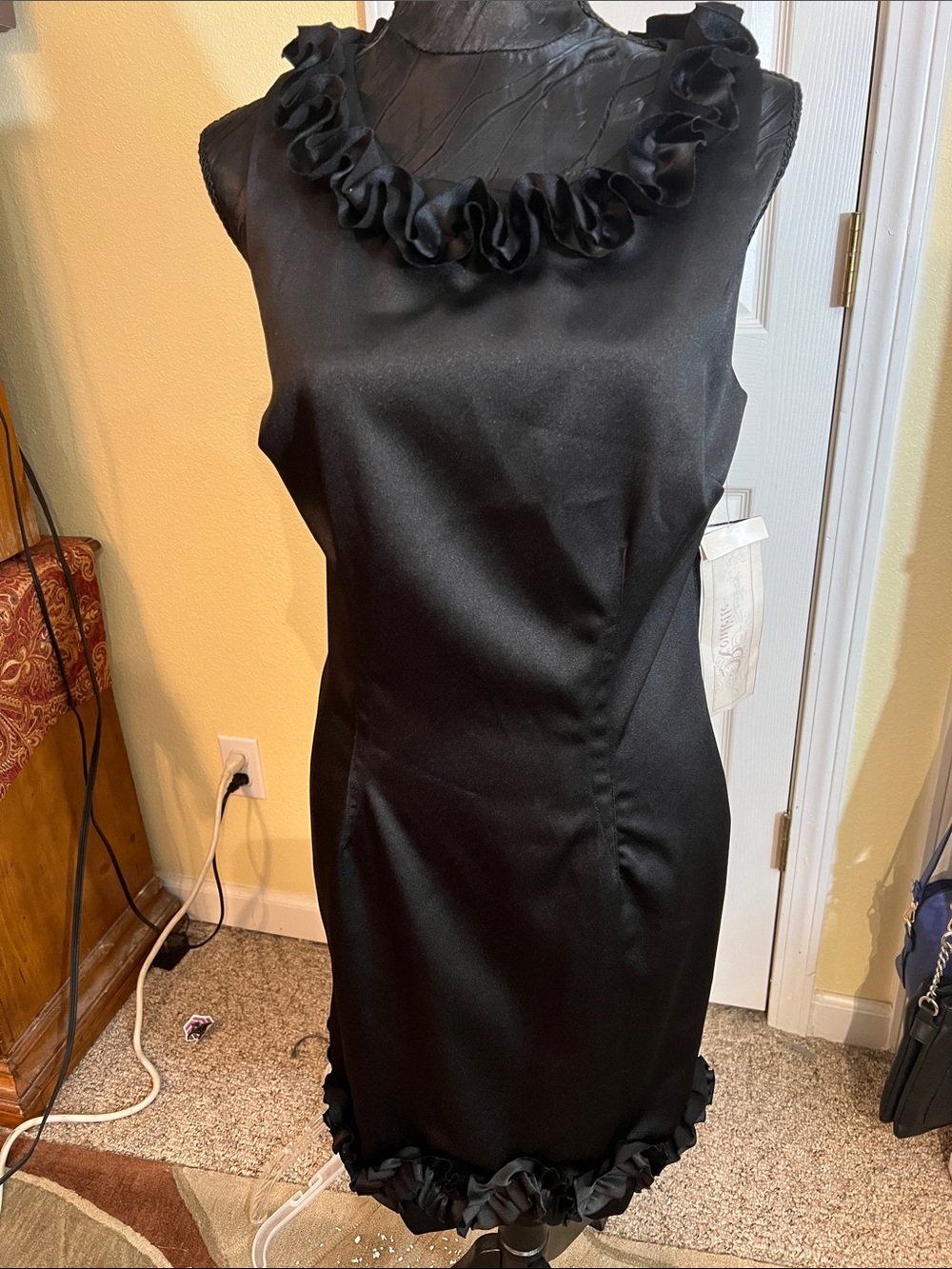 Roulette Black Sleeveless Midi Dress with Ruffle Trim